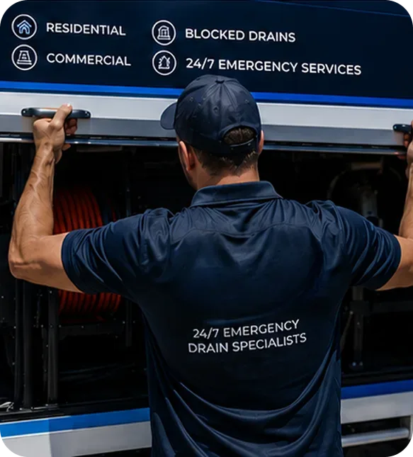 A licensed Queens Park plumber at the service van